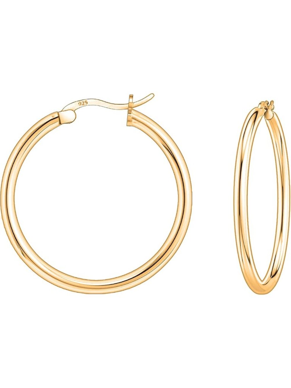 925 Sterling Silver Gold Plated Round Hoop Earrings for Women & Men, Gift Boxed